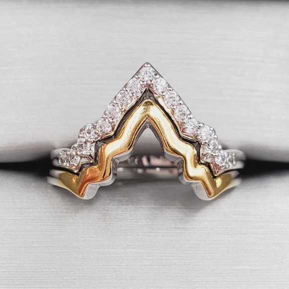 Jewelry - Yellow Gold - 925 Sterling Silver Matching Guard CZ Rings